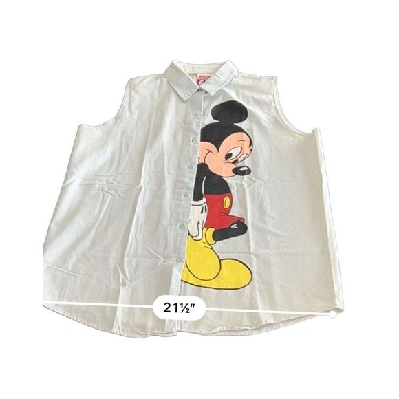 Vintage Mickey Mouse Sleeveless Denim Button Up Shirt size L - Picture 2 of 10